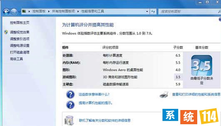 Win7旗舰版系统中的基本分数是3.5分