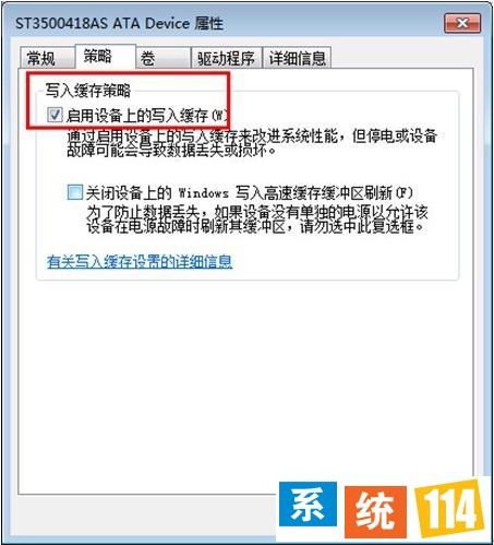 选中“启用设备上的写入缓存”复选框