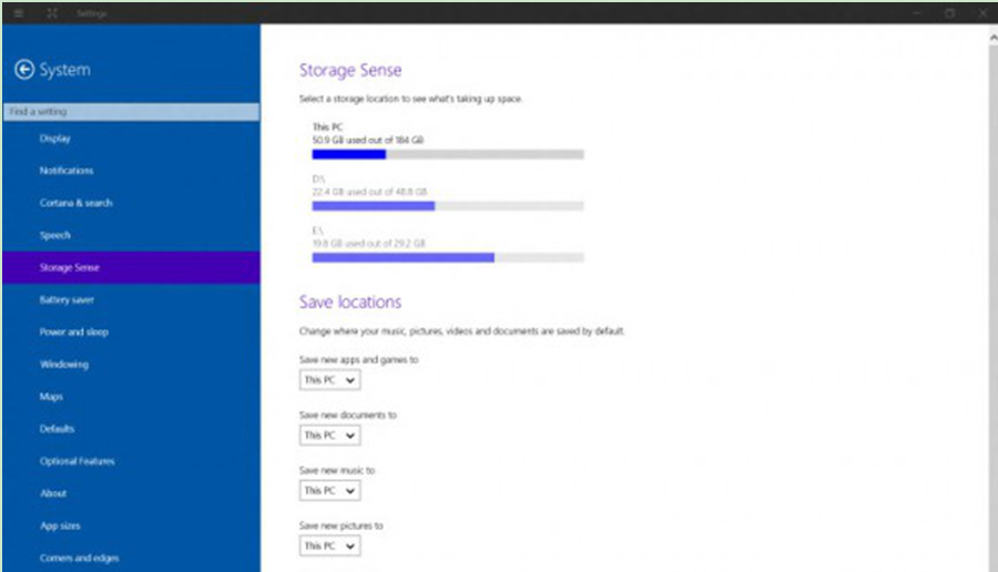 Windows 10 Build 9901测试版中Storage Sense存储成果越发强大