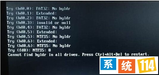 开机显示cannot find hyldr in all drives