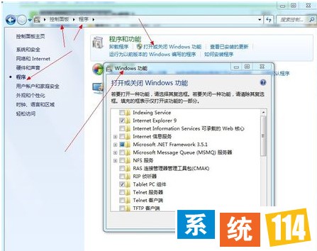 “打开或关闭Windows功能”界面显示一片空白