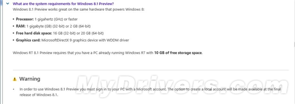Win8.1预览版系统要求