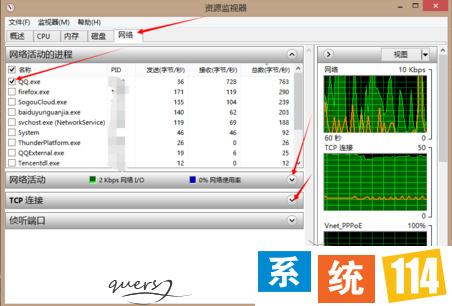 Win8系统利用资源监视器查看QQ好友IP地址的方法