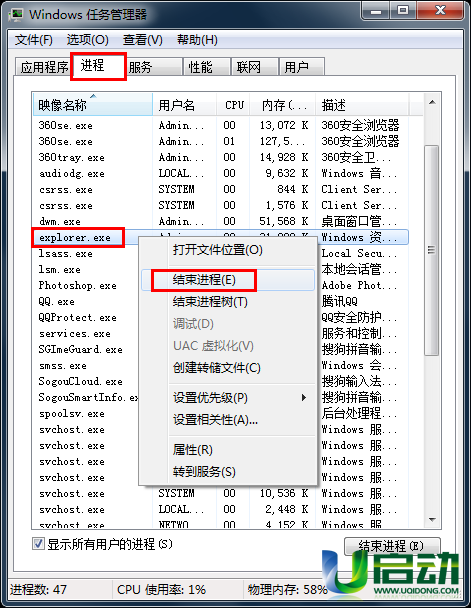 u盘被explorer进程占用解决方法